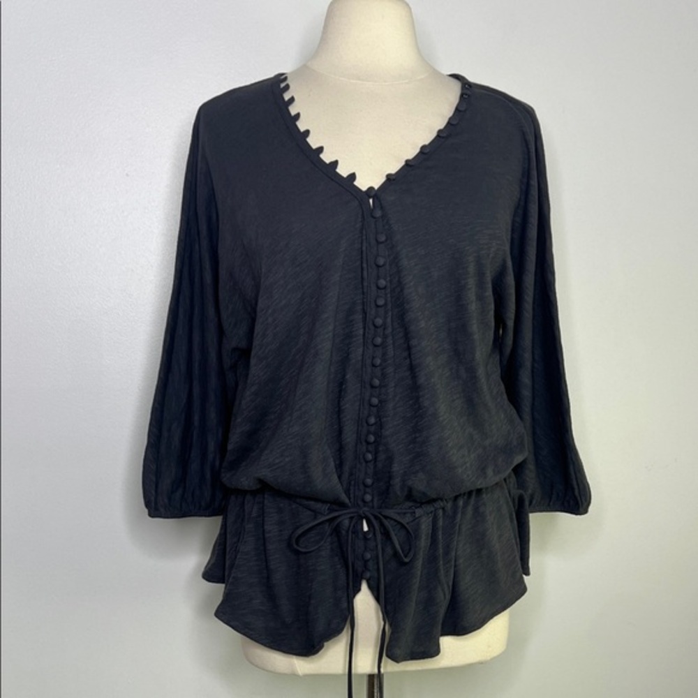 Anthropologie Deletta Gray knit Button Front top Size XL